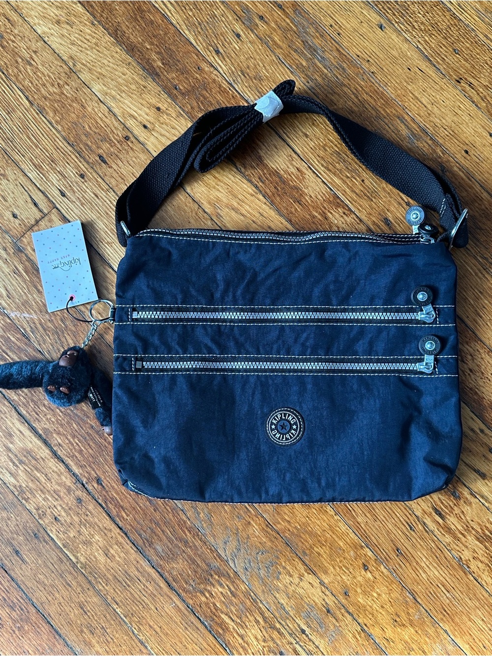 Kipling Black Crossbody Messenger Bag with Monkey Charm